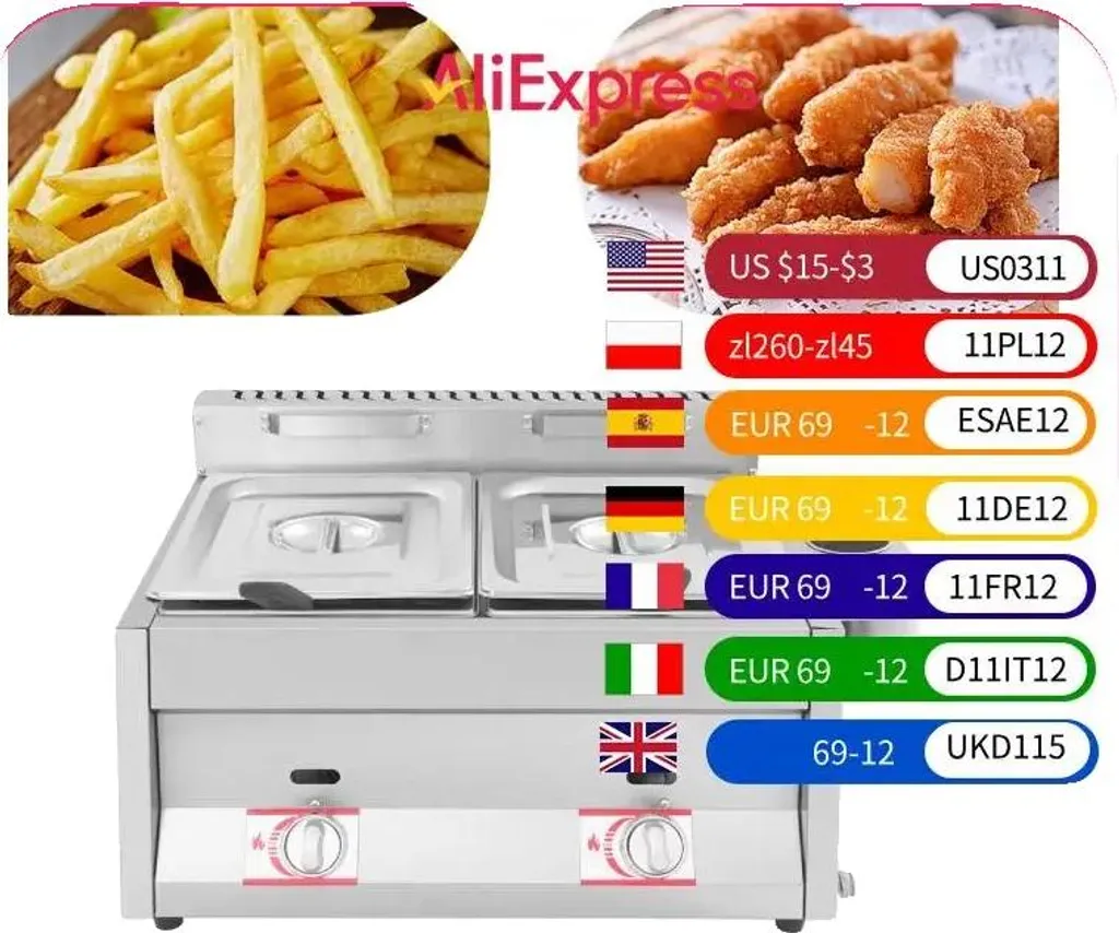 Friteuse double 6L en acier inoxydable compacte pour comptoir de cuisine