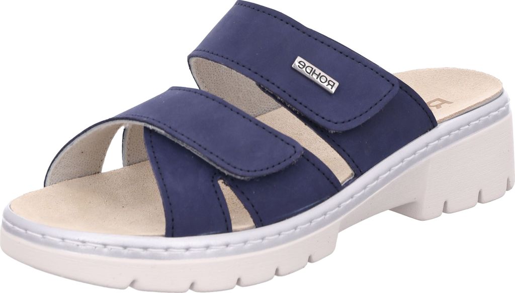Rohde Damen Clog Pantolette Leder Wechselfußbett Klettverschluss Ancora 5202, Größe:37 EU, Farbe:Blau