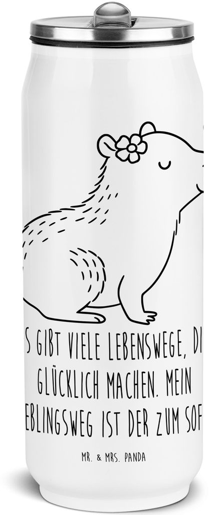 Mr. & Mrs. Panda Isolierflasche Capybara Blume - Weiß - Geschenk, Wasserflasche, Getränkedose, sport trinkflasche, Lustige Sprüche, Thermoflasche