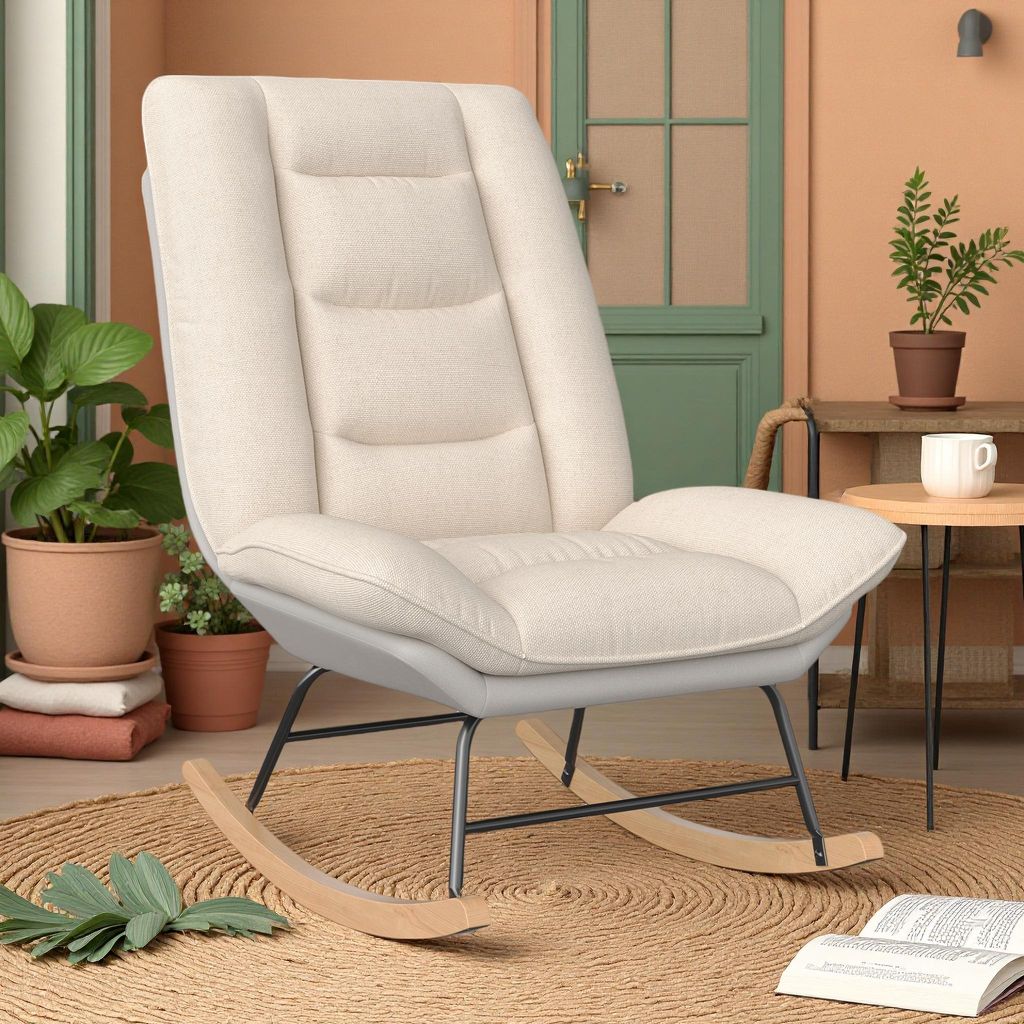 Zweifarbiger Schaukelstuhl, 5-fach verstellbare Rückenlehne mit Klettverschluss, modernes Design aus Stoffmix