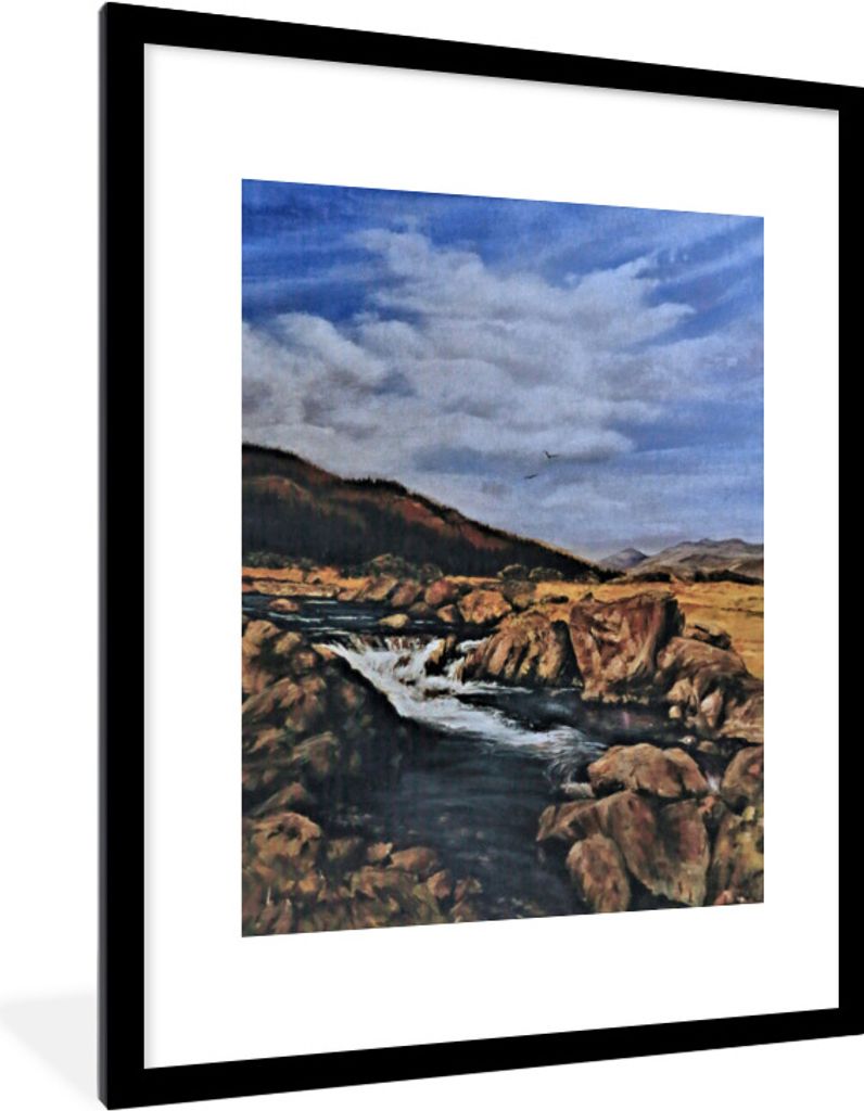 MuchoWow Gerahmtes Poster Ölgemälde Fluss 60x80 cm - Poster mit Schwarzem Bilderrahmen Wandposter Rahmen Foto Bilder - Wohnzimmer - Dekoratione...