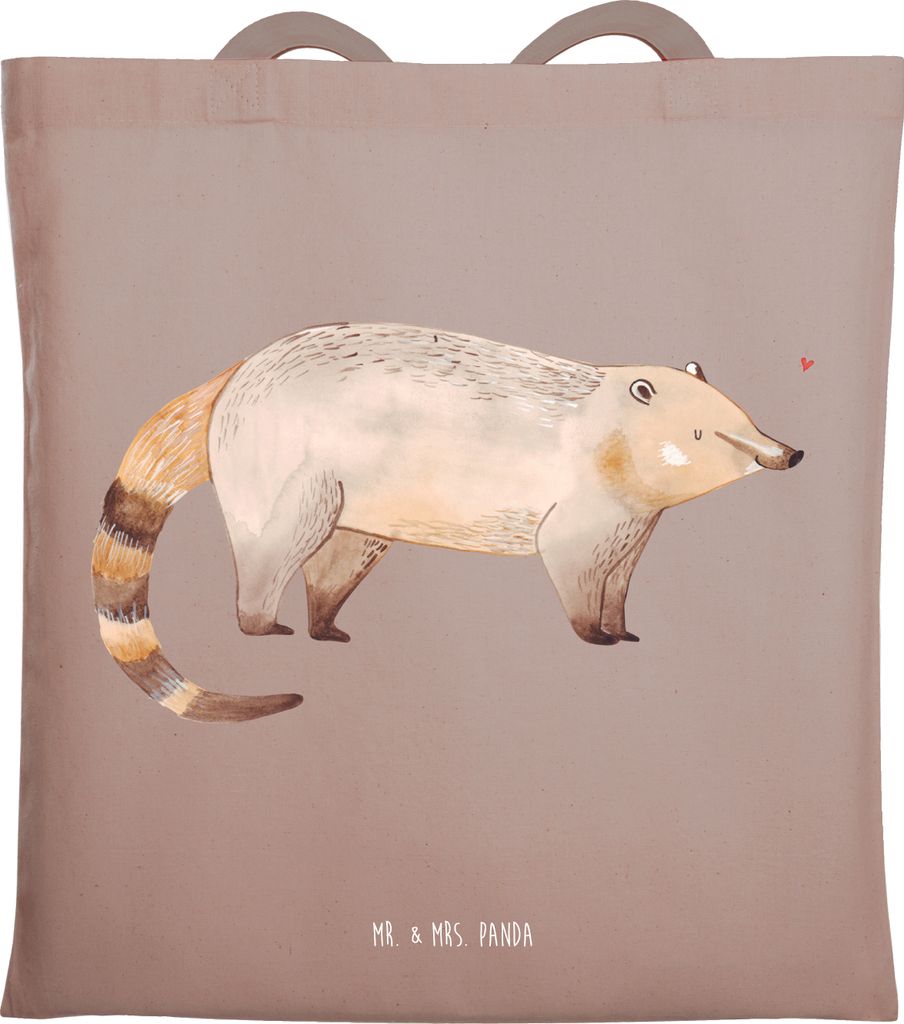 Mr. & Mrs. Panda Tote Bag Nasenbär - Braun Pastell - Geschenk, Schultasche, Tragetasche, Tasche, Rüsselbär, Lustige Sprüche, Bär, Shopping, Ju...