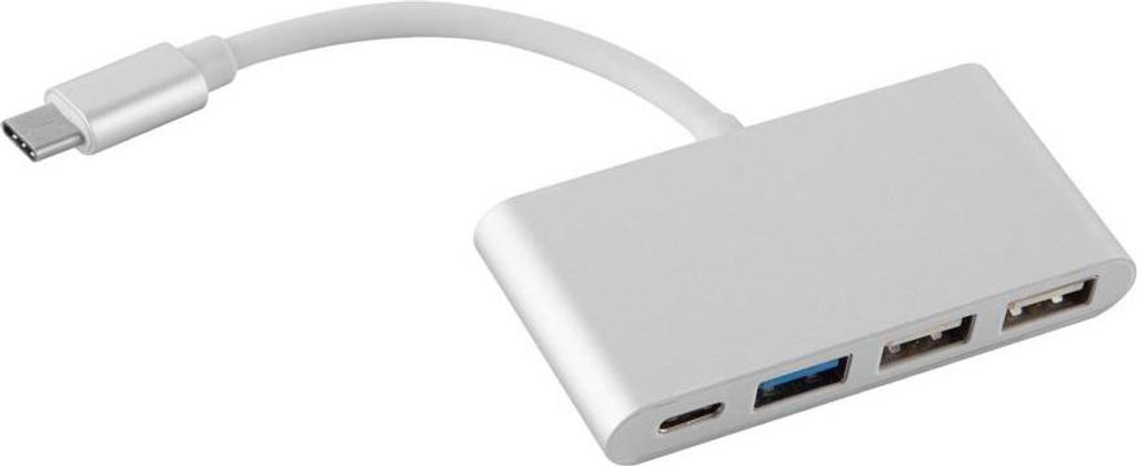 Cadorabo 4-Port USB Multischnittstelle Plug&Play USB-C Anschluss, USB-C Ladebuchse, 2 USB 2.0 USB 3.0 Ports Silberfarben