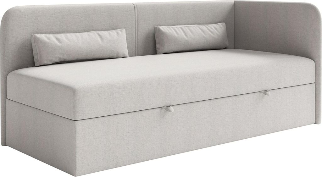 Selsey Calmmo – Jugendbett 90x200 mit Bettkasten, Chenille-Bezug, Kopfteil rechts, Hellgrau