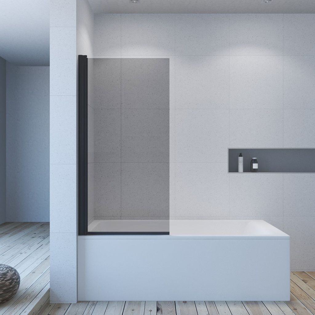 Badewannenaufsatz schwarz 70x140cm Duschtrennwand für Badewanne Duschwand Glas ohne bohren aus 5 mm Einscheiben Sicherheitsglas Nano Beschichtung