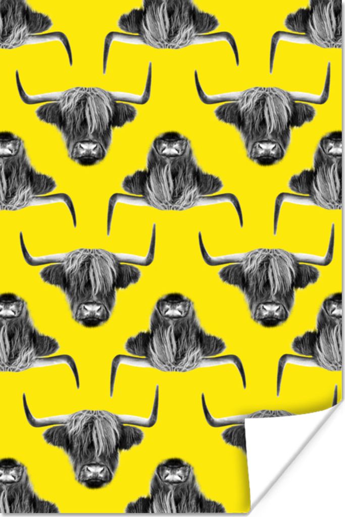 MuchoWow Poster Schottisches Hochlandrind - Gelb - Muster 80x120 cm - Papierdruck
