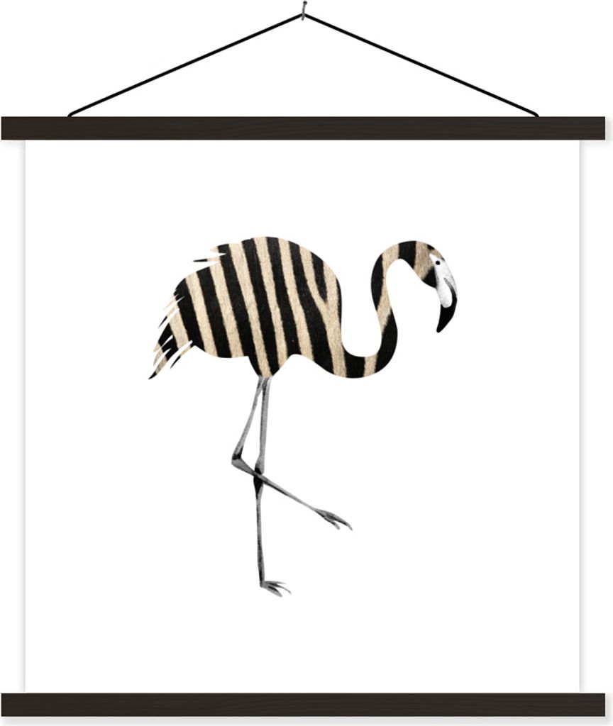 MuchoWow Textilposter Flamingo - Linie - Muster 60x60 cm mit schwarzem Rahmen - Posteraufhänger