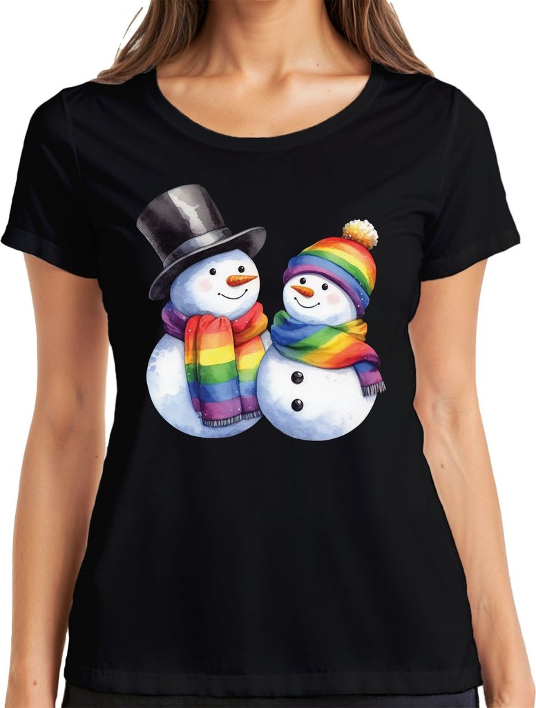LGBTQ+ Schneemänner - Weihnachten Weihnachtsgeschenk Christmas Damen T-Shirt, Schwarz, M
