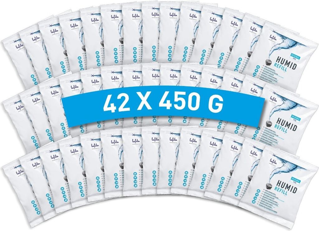 42x Lafita Luftentfeuchter Nachfüllung - 450 Gramm - Duftneutral - Granulat - Feuchtigkeit Absorber Nachfüllpack