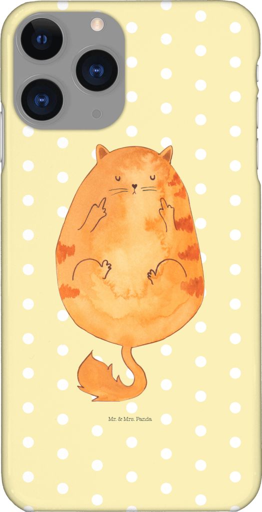 Mr. & Mrs. Panda Iphone 11 Pro Handyhülle Katze Frühaufsteher - Gelb Pastell - Geschenk, Premium Kunststoff, Tiger, Handy Case, Kaffee, Miau, Katzen