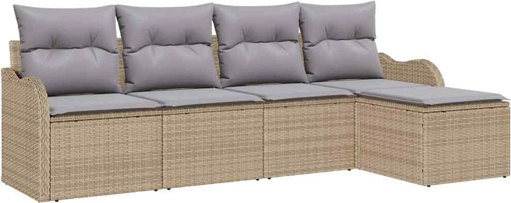 Garten-Sofa-Set mit Kissen mit Speicher 5 pcs Beige Poly Rattan
