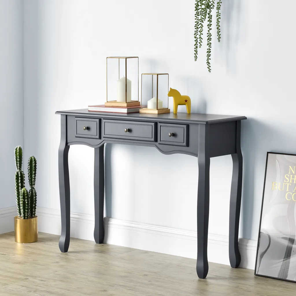 Coiffeuse console avec 3 tiroirs gris foncé meuble de rangement élégant