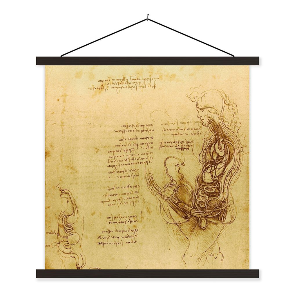 MuchoWow Textilposter Die menschliche Fortpflanzung - Leonardo da Vinci 40x40 cm mit schwarzem Rahmen - Fotos