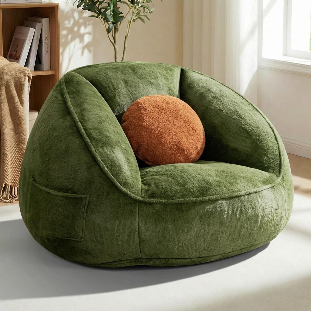 HOMMPA Sitzsack ca 120cm Übergroßer Beanbag Sessel mit Kissen Loungesessel mit Seitentasche, Bodensofa für Wohnzimmer & Schlafzimmer, Grün