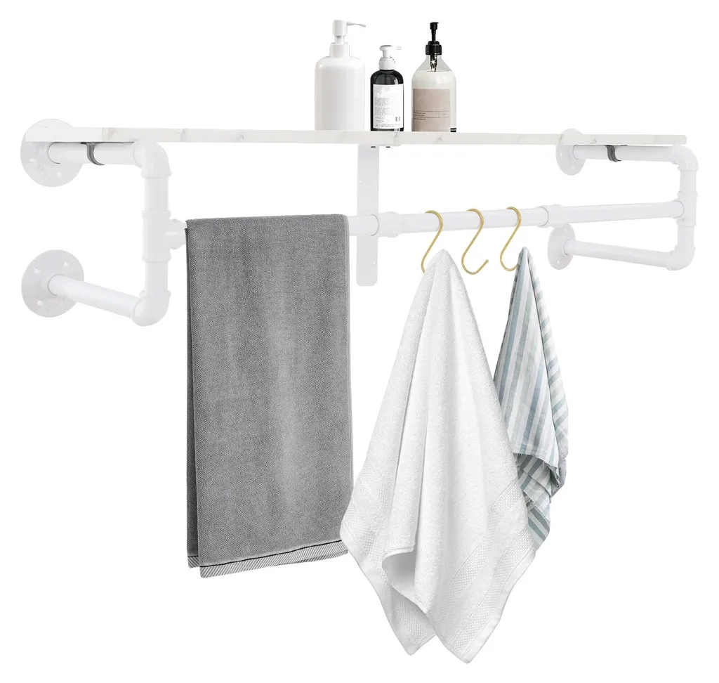 Porte-manteau mural style industriel blanc en métal - Modèle Loft 60cm