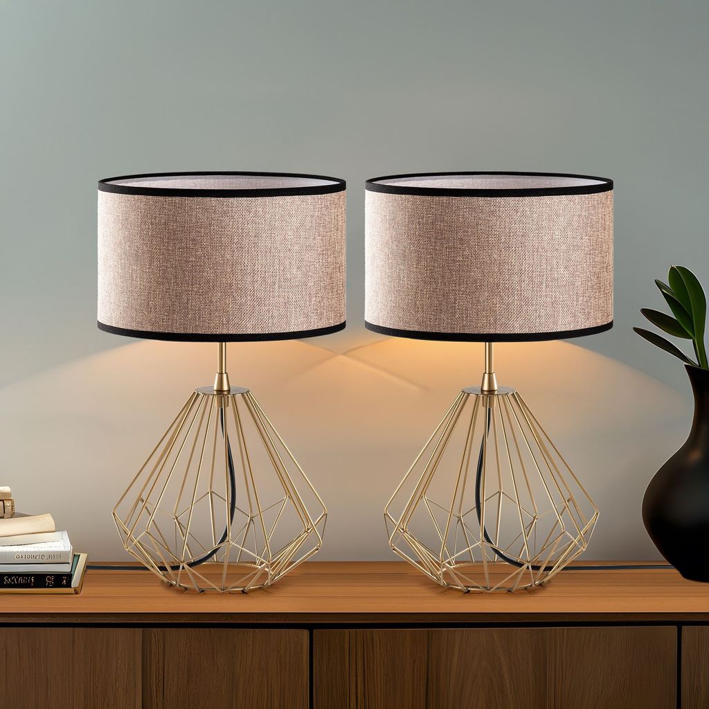 Opviq, Diamond - S-712 - Set, Tischlampen-Set (2 Stück), Gold, METALLKÖRPER, 25 x 25 x 43 cm