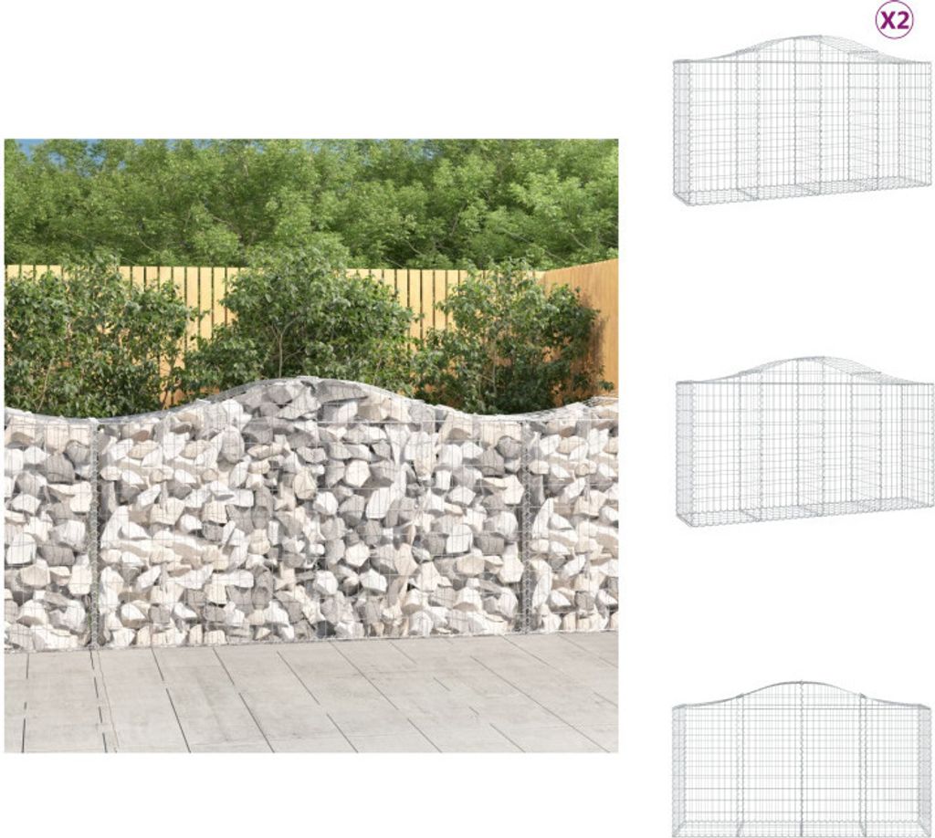 vidaXL Gabionen mit Hochbogen 2 Stk. 200x50x100/120cm Verzinktes Eisen - Blumentöpfe & Pflanzgefäße