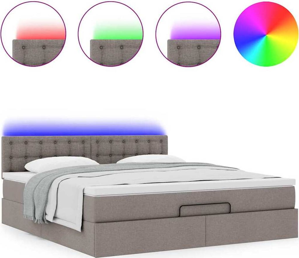 Ottomane Bett mit Matratze & LEDs Taupe 180x200 cm Stoff