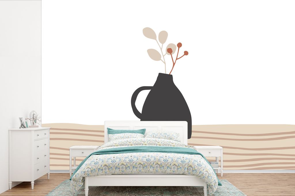 MuchoWow Fototapete für Wohnzimmer oder Schlafzimmer Wandtapete Vinyl Motivtapete Sommer - Blume - Schwarz - 360x240 cm - Vinyl-Tapete