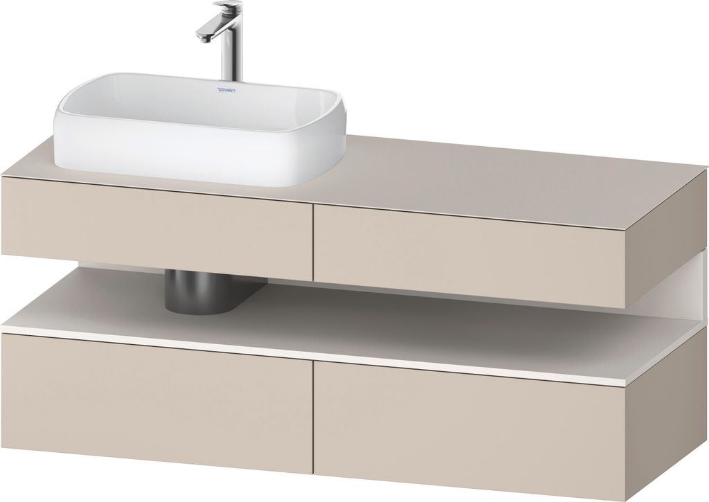 Duravit Qatego Konsolenwaschtischunterbau, 2 Auszüge, 2 Schubkästen, Ausschnitt links, 1400x550x600mm, Nische Weiß Supermatt, QA4765084830010