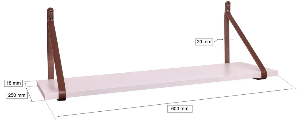 ABRATO® Mensola a muro Maramara Blue 60x25x1,8 cm Mensola galleggiante con cinghie in pelle Appeso rosso - 5