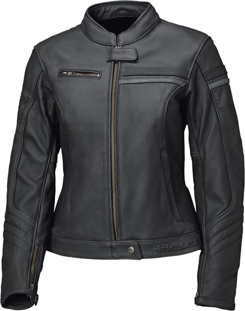 Held Midway Damen Motorrad Lederjacke, schwarz/dunkelgrau, 42
