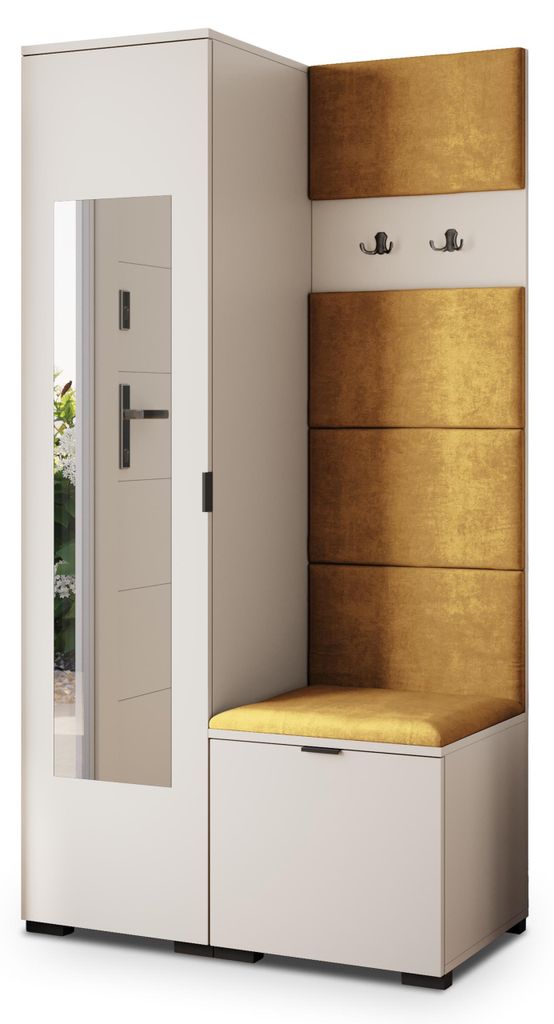 Masseno Garderobe-Set VIRA 95/181/51 cm Modern Garderobenschrank Kaschmir, Veloursstoff MONOLITH 48 (Gelb)