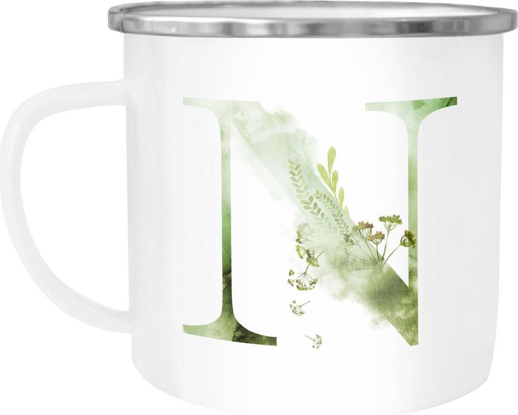 Emaille Tasse Becher Buchstaben-Tasse "N" Alphabet Monogram Zeichen Tasse mit Buchstabe Autiga N weiß-metall unisize
