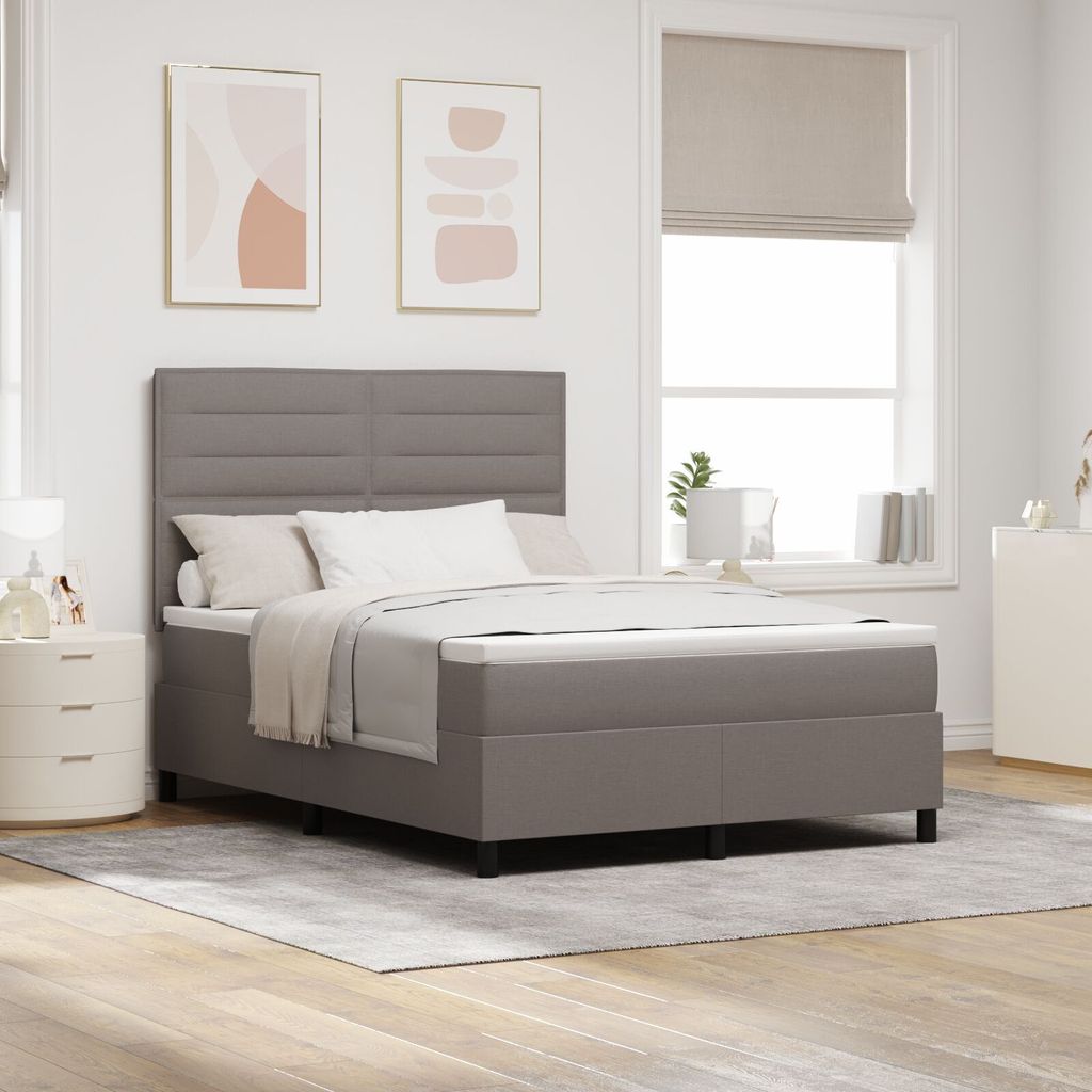Möbel Boxspringbett mit Matratze Taupe 140x200 cm Stoff - Klassische Betten 3339319