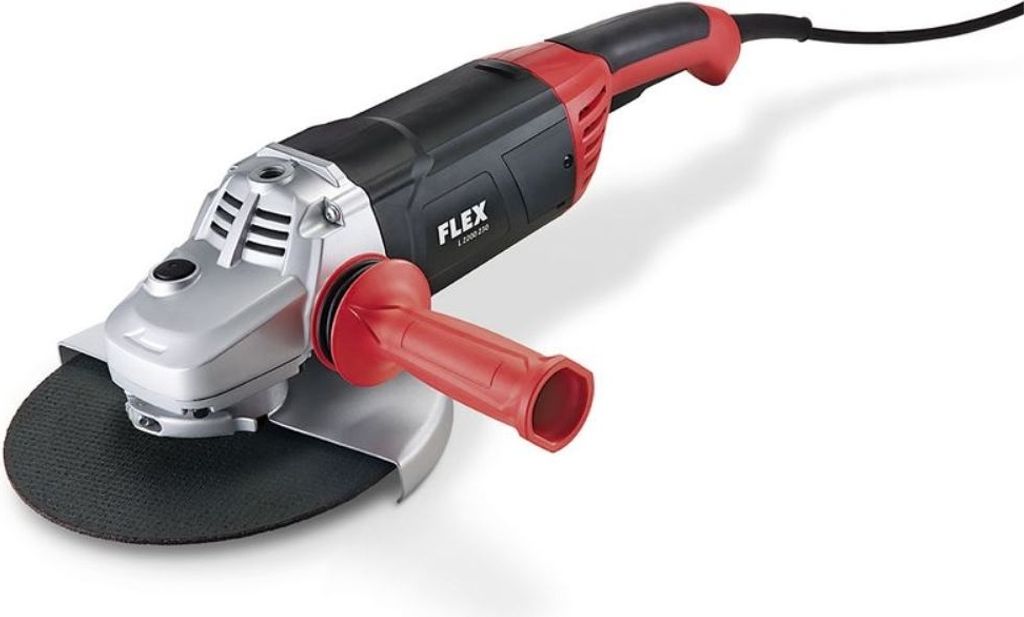 A black and red angle grinder is shown on a white background.