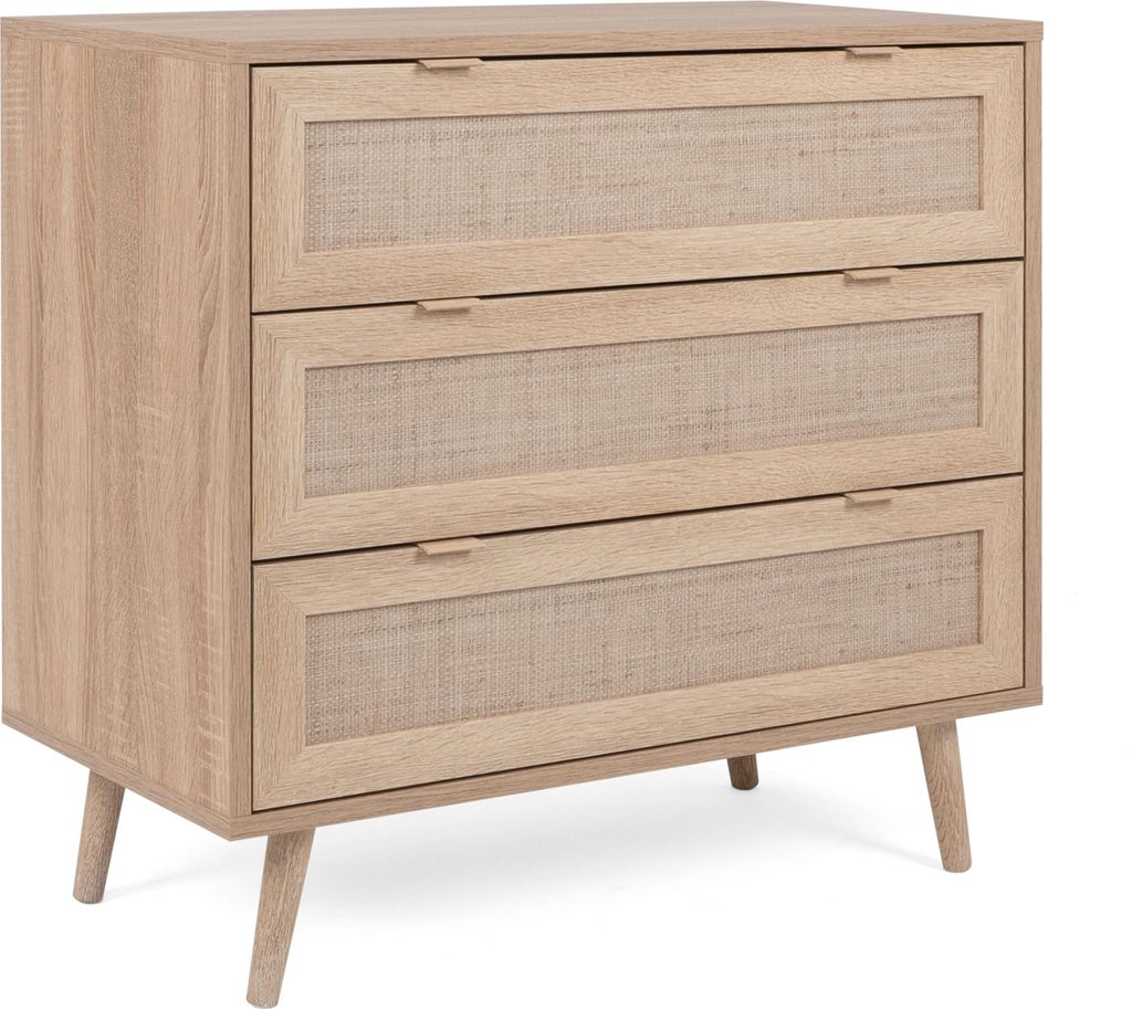 Komoda z 3 szufladami, szerokość 80 cm – nadruk rattanowy – Zdjęcie produktu 