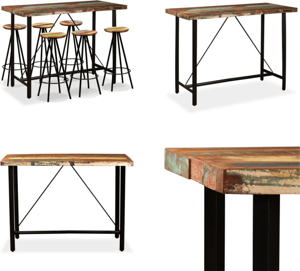 vidaXL 7 tlg. Bar Set Altholz Massiv - Bar-Set - Bar-Sets - Bartisch Und Barhocker - Bartische