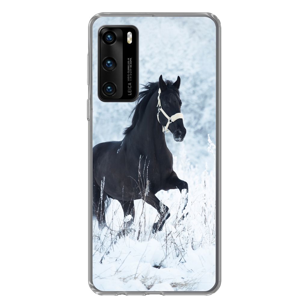 MuchoWow Handyhülle Schutzhülle Hülle für Huawei P40 Pferd - Schnee - Winter Silikon Softcase Handy Hülle - Handytasche