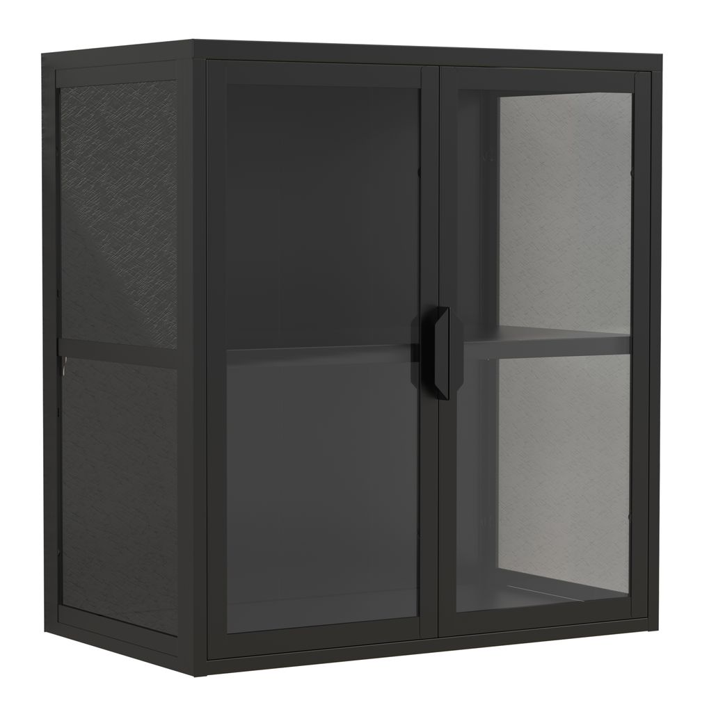FlokasVS vitrinekast wandmontage 2 deuren zwart. Productafbeelding 