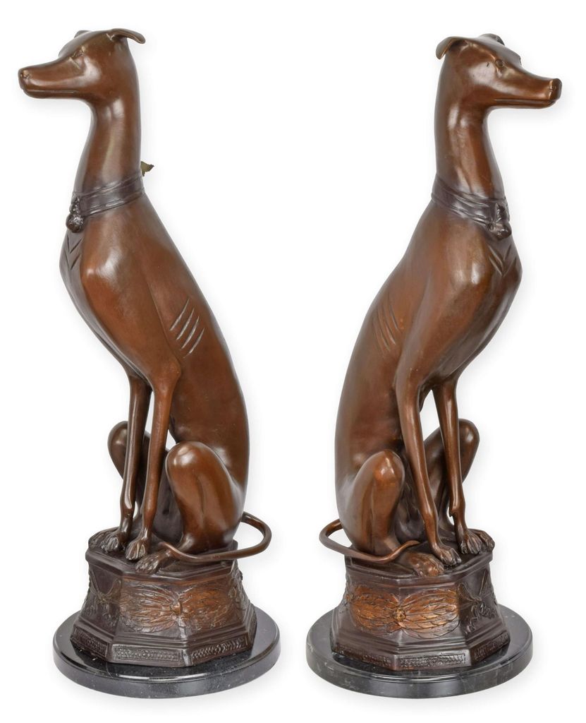 Paar Skulpturen Bronze Windhund Whippet Replikat Retro Design Dekoration