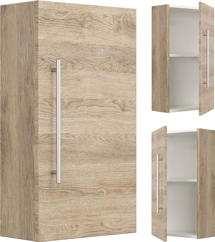 Badezimmer Hängeschrank ABUJA-02 in Eiche hell, B/H/T: 35/62/17cm