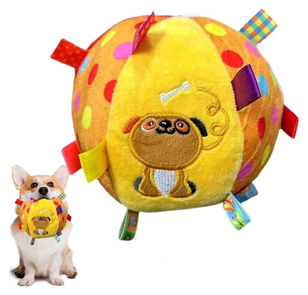 Quietschendes Hundespielzeug, Interaktiver Plüschball mit Greiflaschen, Kauspielzeug mit Klingelball für Kleine, Mittelgroße und Große Hunde zu...