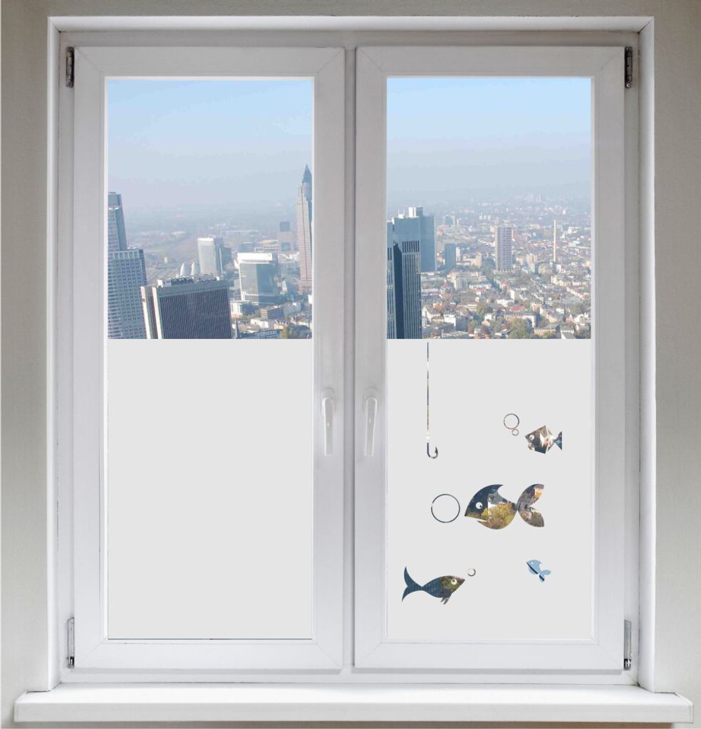 INDIGOS UG Glasdekorfolie Sonnenschutz Sichtschutzfolie Fensterbild Fische satiniert blickdicht - 1200mm Breite x 500mm Höhe