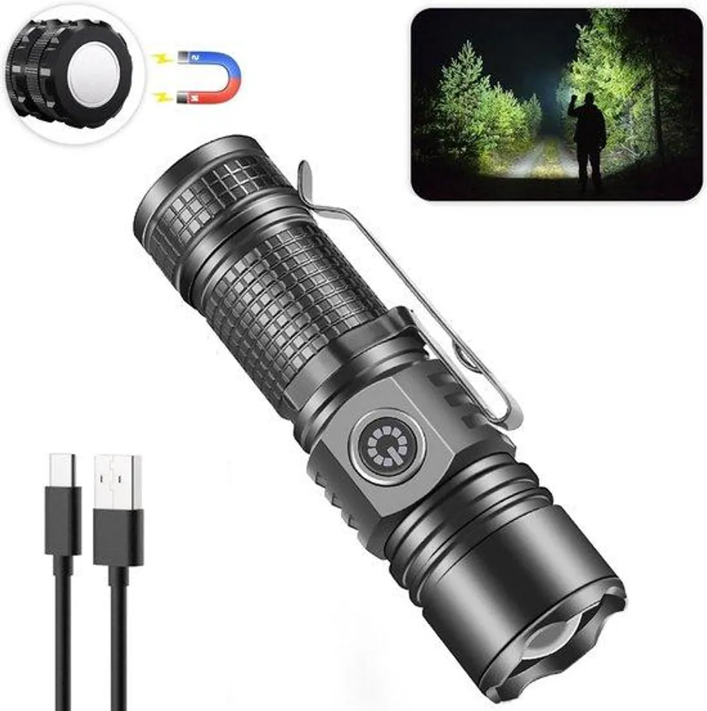 Lampe tactique 5 modes avec base magnétique - Éclairage 2000 lumens