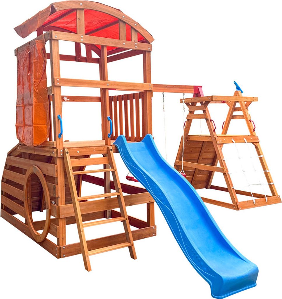 HOME DELUXE Spielturm NIA – 420 x 280 cm | Holz-Kletterturm mit Doppelschaukel & Rutsche für den Garten