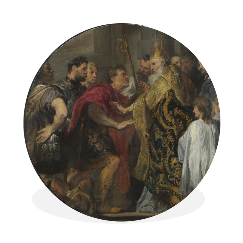 MuchoWow Aluminium Wandkreis Der heilige Ambrosius, der Theodosius aus dem Mailänder Dom aussperrt - Anthony van Dyck Ø 30 cm Wanddeko Modern W...