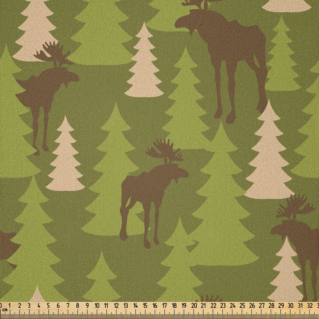 ABAKUHAUS Hirsch Microfaser Stoff als Meterware , Tiere im Forrest Moose und Kiefer-Muster-Kanada-Laub-Säugetier-Design, 10 M (230 x 1000 cm), Gr...