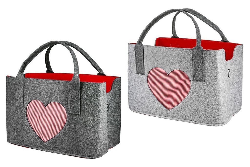 Gilde Tasche, "Love", Herzmotiv, kariert, Filz, grau, L. 26 Produktbild 