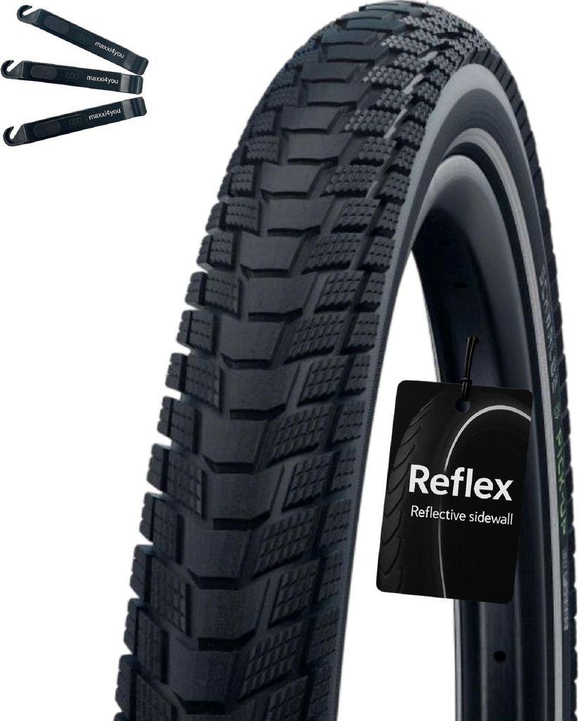 Schwalbe Pick Up 1 x Performance E-50 Fahrradreifen Super Defense Schwarz/Reflex 60-507 (24 x 2.35") inkl. maxxi4you Reifenheber