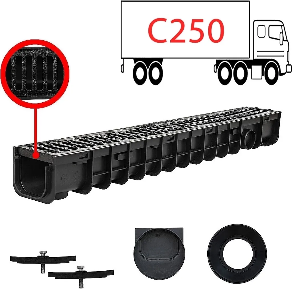 Caniveau de sol extérieur 3m classe C250 avec grille pour eaux de pluie