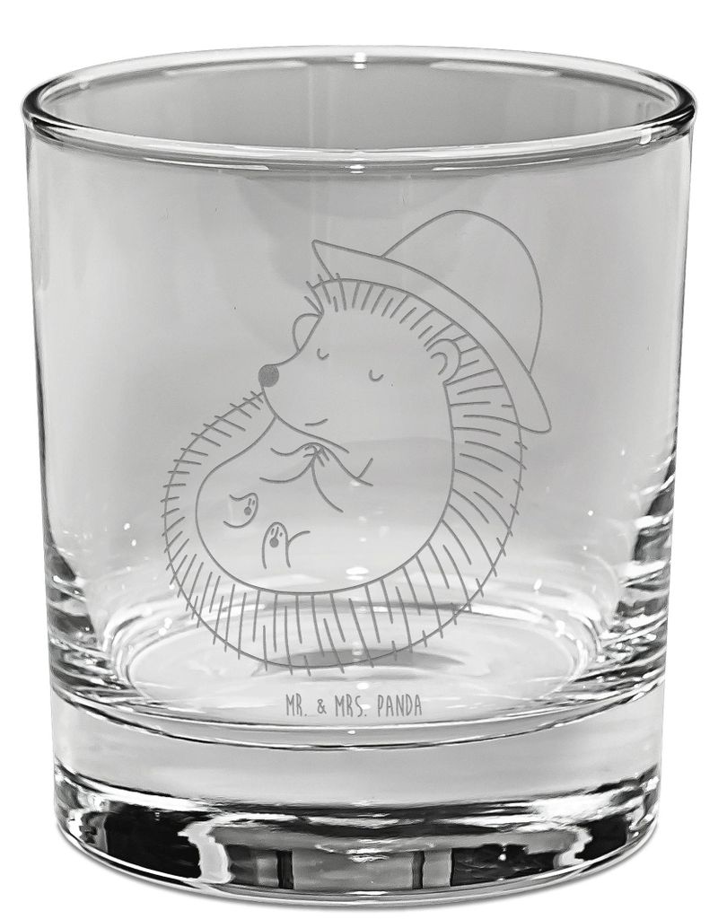 Mr. & Mrs. Panda Whiskyglas Igel Beten - Transparent - Geschenk, Gute Laune, Tumbler Glas, Rocks, Gravur, Scotch, Genießen, Sonnenhut, Gott, Leben