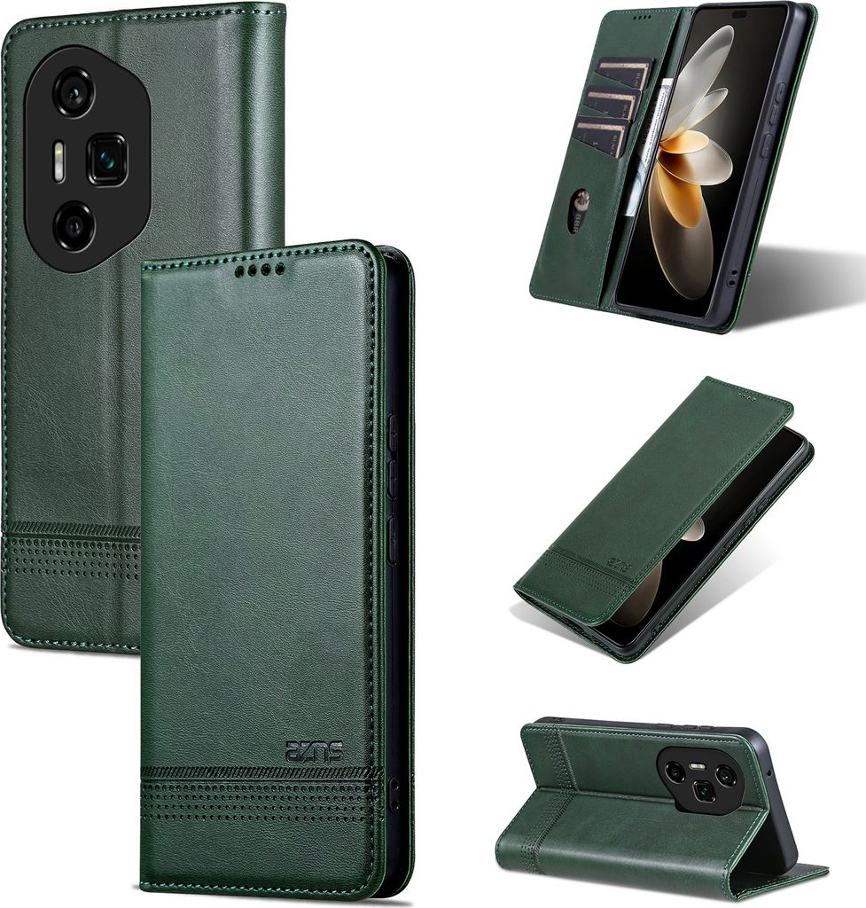 Leder Hülle für Honor 300 Ultra, Klapphüllen Brieftasche Magnetverschluss Ständer Schutzhülle Grün