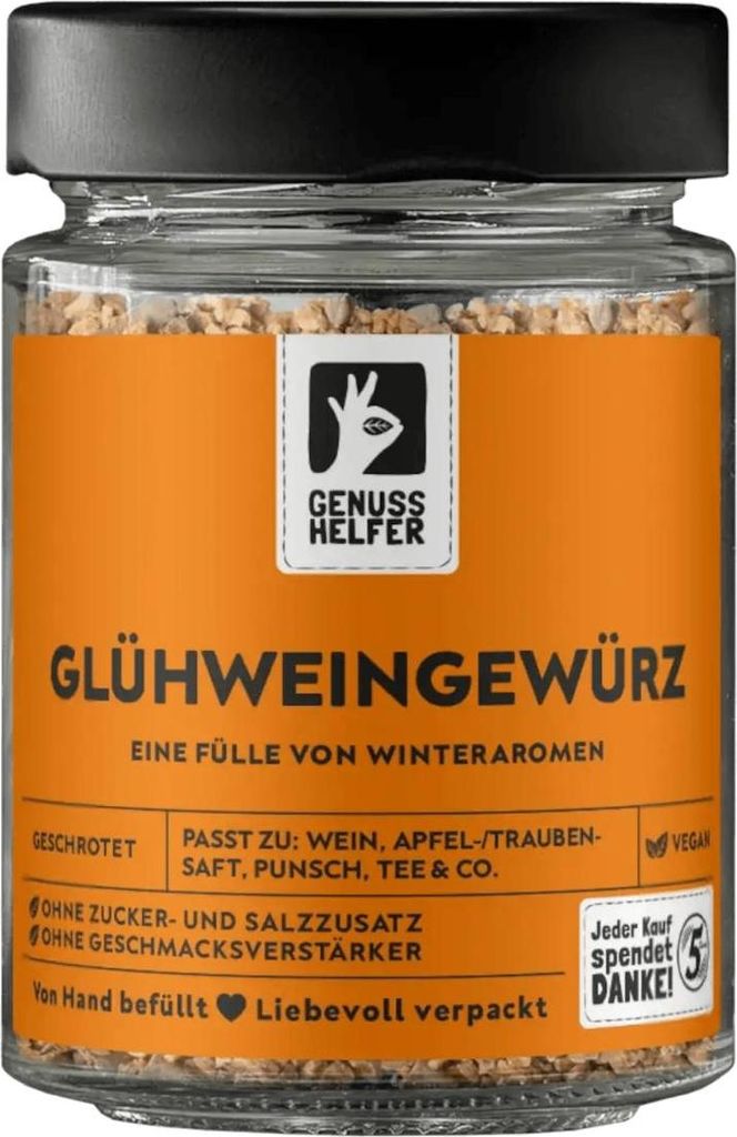 Glühweingewürz, geschrotet, Glühwein selber machen, für Punsch, Bowle, Kinderpunsch & Weihnachtstee, 70g im Glas