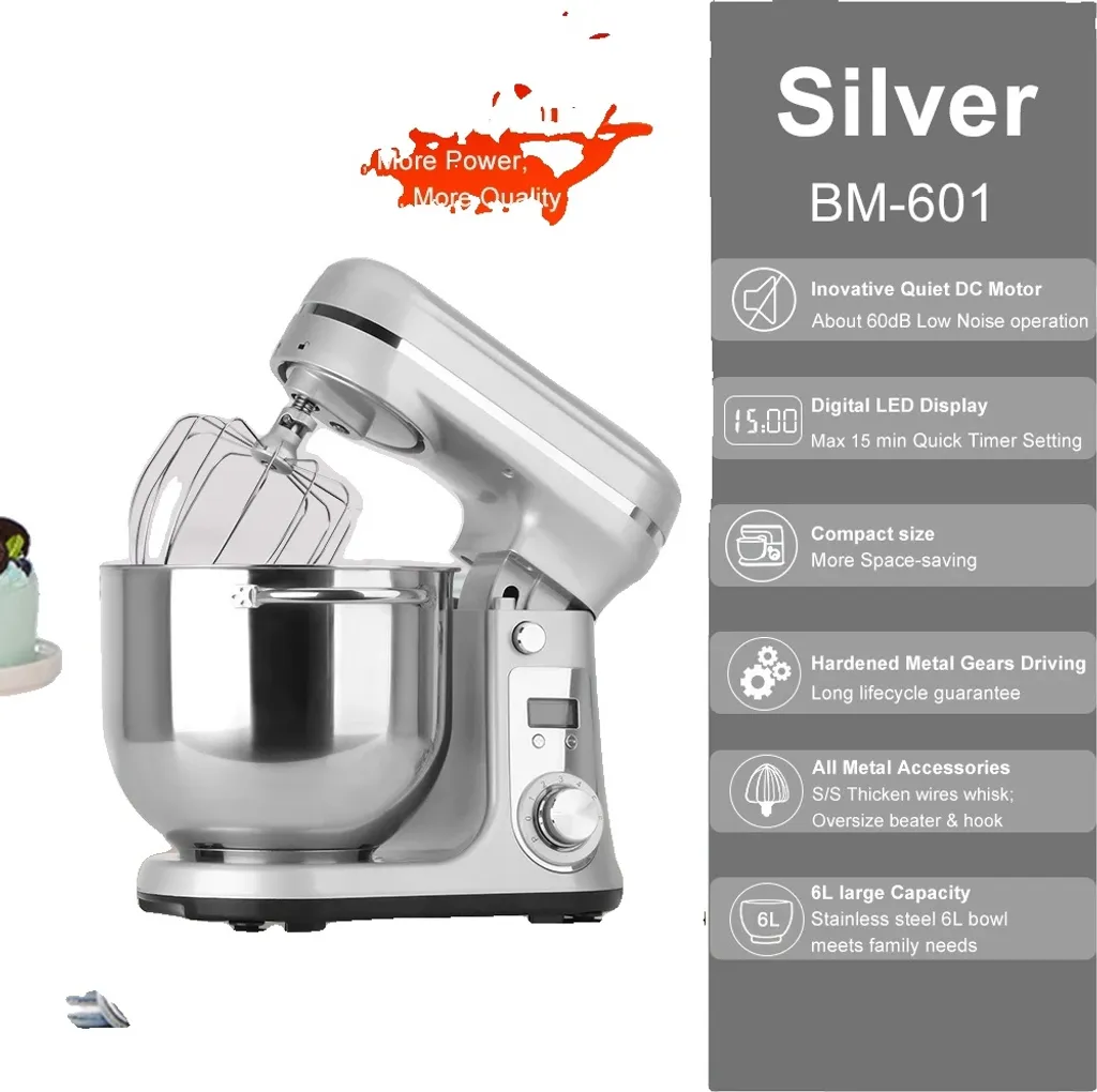 BioloMix Mixeur Plongeant BM-601 Argent 1200W avec Bol Capacité 6L EU