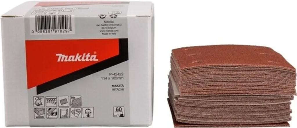 Set 50 Fogli Abrasivi Makita 114x102 mm Grana 60 | Per BO4555 BO4557 - 5